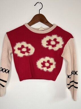 Girls Finding Foxtale Red Floral Sweater Kids Size 7 Cozy Knit